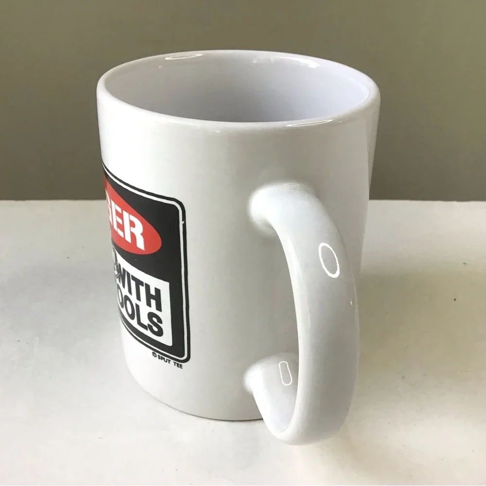 Vintage DANGER Man With Power Tools Coffee Cup Mug By Split Tee